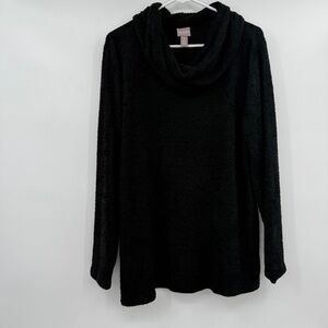 Chicos Sweater Women XL Black Fuzzy Knit Cowl Neck Long Sleeve Comfy Cozy